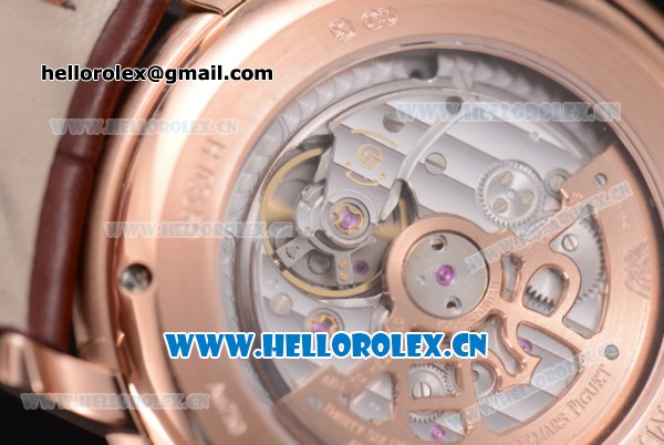 Audemars Piguet Jules Audemars Clone AP Calibre 3120 Automatic Rose Gold Case with Stick Markers Silver Dial and Brown Leather Strap - Click Image to Close